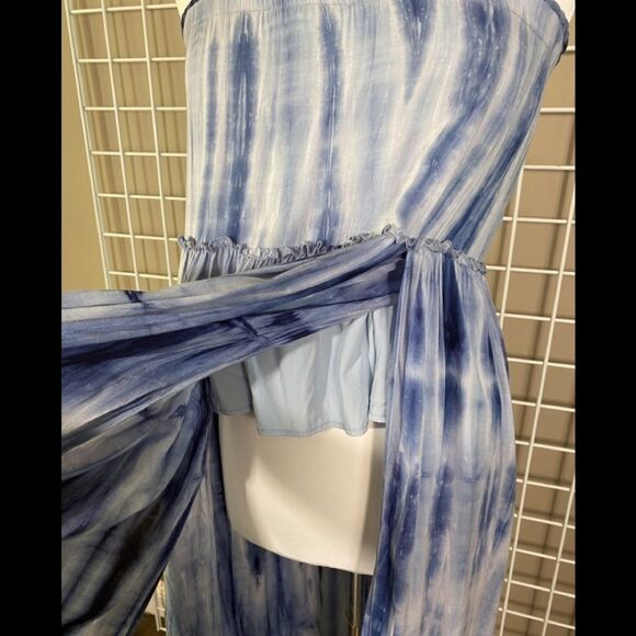 Honey belle Blue Tie Dye Layered Tulip Style Loungewear Cover-Up Dress/Skirt - Picture 2 of 5
